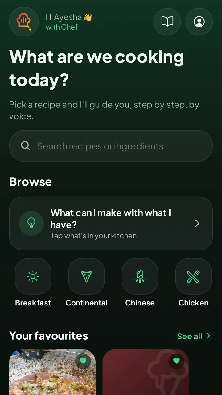 InvoChef home screen in English